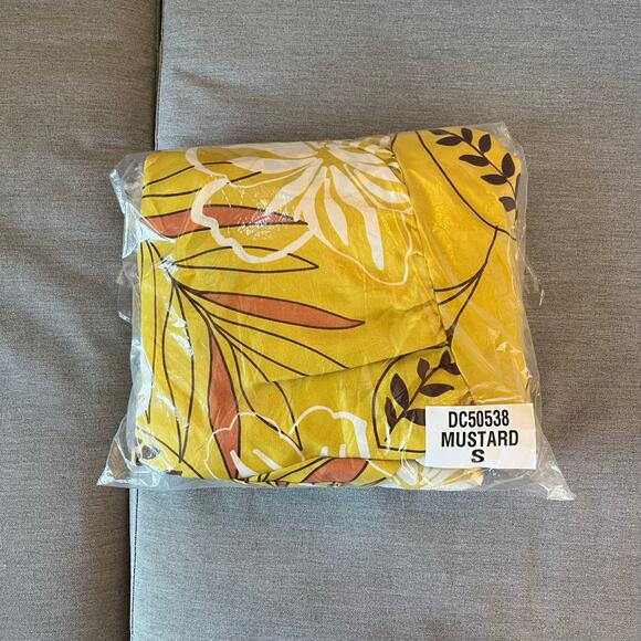 Mustard Yellow Boho Floral Backless Halter Tie Tiered Maxi Sundress Small New - Picture 14 of 14